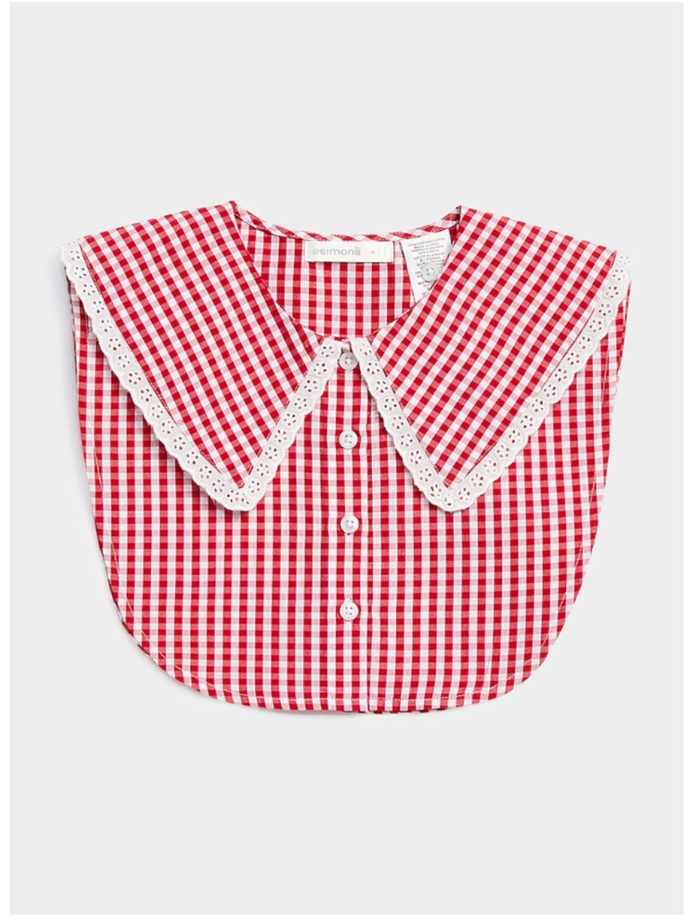Red and white boho broderie anglaise and gingham faux collar NWT